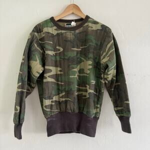 Vintage SafTbak Camo Thermal‎ Sweater Pullover Made In USA Camouflage